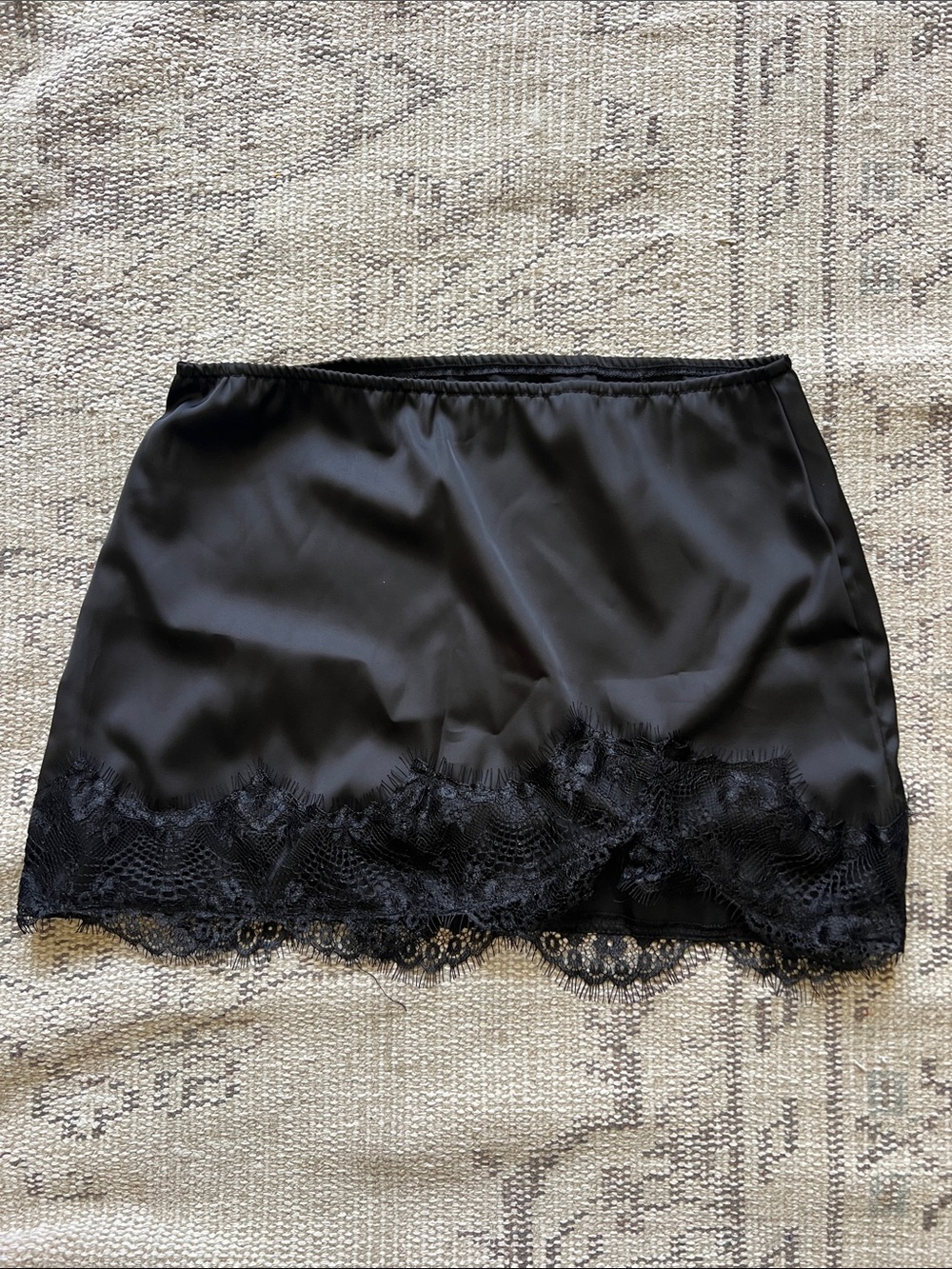 Black Satin Mini Lace Skirt
